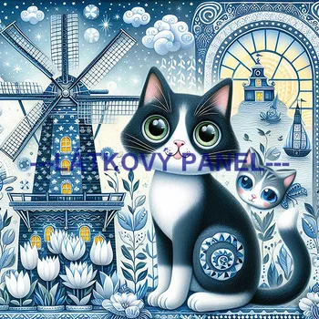 Látkový panel - Kočka - KČ-192 Velikost: 15x15cm, Materiál: Bavlna