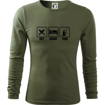 Pánské oblečení Rybaření - Eat sleep Fish - Triko s dlouhým rukávem FIT-T long sleeve - M ( Khaki )