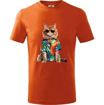 Chlapecké tričko Kočka v létě - Tričko dětské bavlněné - 122 cm/6 let ( Oranžová )