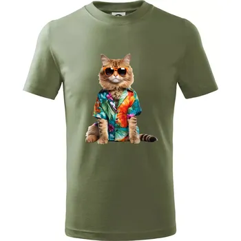 Dětská móda Kočka v létě - Tričko dětské bavlněné - 158 cm/12 let ( Khaki )