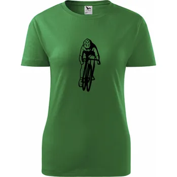 Dámské tričko Zelené dámské tričko cyklista - barva zelená - velikost L