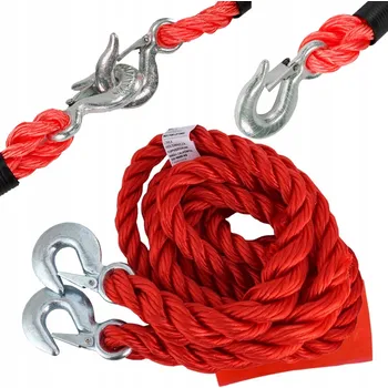 Tažné lano LINKA TAŽNÉ LANO DO 4000 KG, POPRUH S HÁKY, 4 M, ZESÍLENÉ, ATEST 4T
