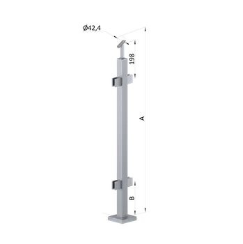 Zábradlí Nerezový sloup, vrchní kotvení, výplň: sklo, průchozí, vrch nastavitelný, (40x40 mm), broušená nerez K320 / AISI304