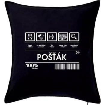 Polštář Čárový kód pošťák - Polštář 50x50 - 50x50 - Pouze potah ( Černá )