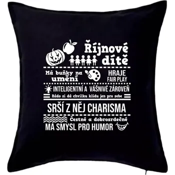 Polštář Narozeniny říjen - Polštář 50x50 - 50x50 - Pouze potah ( Černá )