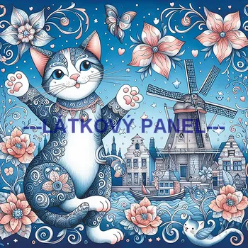 Látkový panel - Kočka - KČ-195 Velikost: 30x30cm, Materiál: Bavlna