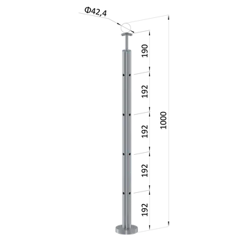 Zábradlí Nerezový sloup, vrchní kotvení, 4 děrový rohový, vrch pevný (ø 42,4x2 mm), broušená nerez K320 / AISI316