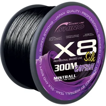 Pletená Šňůra Mistrall Shiro Catfish X8 Black 300m 0,50mm/61,4kg