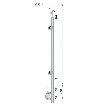 Zábradlí Nerezový sloup, boční kotvení, výplň: sklo, levý, vrch nastavitelný (ø 42,4x2 mm), leštěná nerez / AISI304