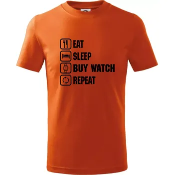 Chlapecké tričko Eat sleep buy watch reapeat - Tričko dětské bavlněné - 98 cm / 2 roky ( Oranžová )