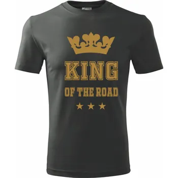 Pánská móda Grafitové tričko King of the road zlaté - dárek ke dni otců - barva antracit - velikost XXL