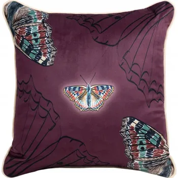Povlak na dekorativní polštářek Dekorační povlak na polštář 43x43 cm sametový s lemováním, barevní noční motýli, fialová
