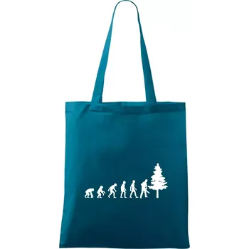 Evoluce dřevorubec - pila a strom - Taška bavlněná - 42 x 38 cm ( Petrolejová )