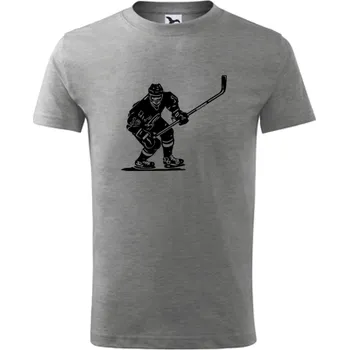 Chlapecké tričko Šedé dětské tričko s hokejistou - dárek pro malého hokejistu - hokejový dárek - barva šedá - velikost 10let