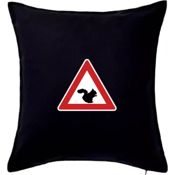Polštář Dopravní značka - Pozor veverka - Polštář 50x50 - 50x50 - Pouze potah ( Černá )
