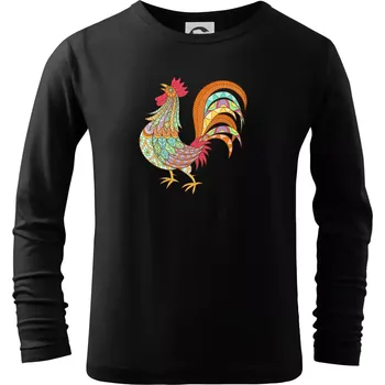 Chlapecké tričko Kohout duhový - Triko dětské Long Sleeve - 122 cm/6 let ( Černá )