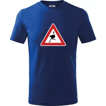 Chlapecké tričko Dopravní značka - Pozor pštros - Tričko dětské bavlněné - 98 cm / 2 roky ( Královská modrá )