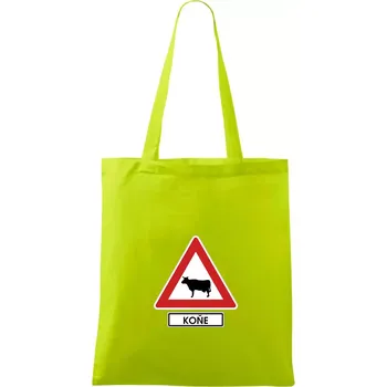 Nákupní taška Dopravní značka - Pozor koně / kráva - Taška bavlněná - 42 x 38 cm ( Limetková )