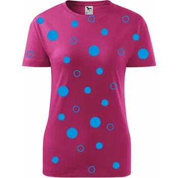 Purpurové dámské tričko s modrými kuličkami - dárek pro ženu - dárek pro dívku - barva purpurová - velikost S