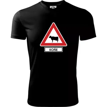 Chlapecké tričko Dopravní značka - Pozor koně / kráva - Dětské triko sportovní (dresovina) - 134 cm/8 let ( Černá )