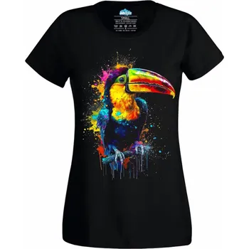 Dámské tričko Tropický Tukan obrovský (Velikost: 4XL, Barva: Černá)