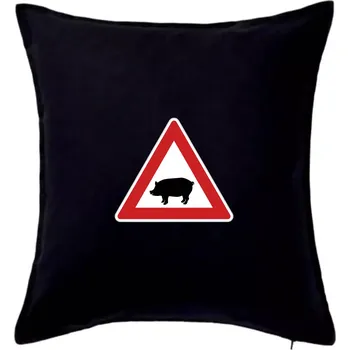 Polštář Dopravní značka - Pozor prase domácí - Polštář 50x50 - 50x50 - Pouze potah ( Černá )