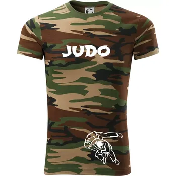 Pánské tričko Judo nápis + postavy - Army CAMOUFLAGE - S ( Hnědý maskáč )