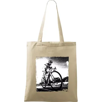 Nákupní taška Cyklista černobílá cesta - Taška bavlněná - 42 x 38 cm ( Naturální )