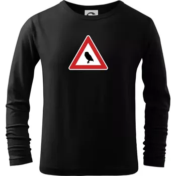 Chlapecké tričko Dopravní značka - Pozor sova - Triko dětské Long Sleeve - 122 cm/6 let ( Černá )