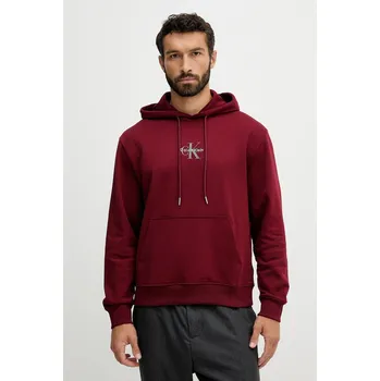 Pánská mikina Bavlněná mikina Calvin Klein Jeans pánská, vínová barva, s kapucí, s potiskem, LV04RD243G 83X, vel. S