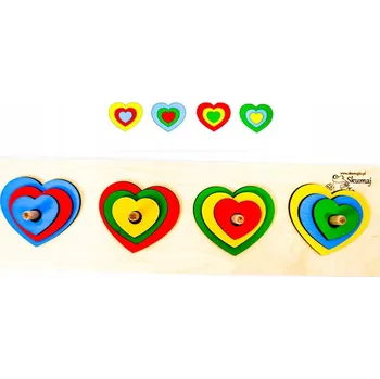 Dřevěná hračka Barevná srdíčka, učení barev, přiřazování, dřevěná srdce