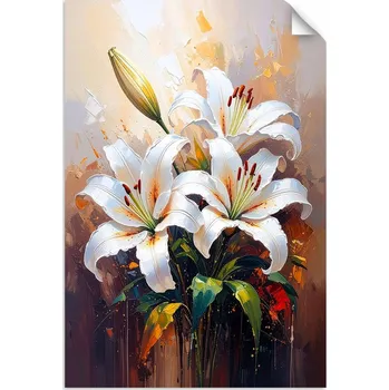 Obraz PLAKÁT do OBÝVÁKU LOŽNICE KUCHYNĚ Bílé Lilie Květy jako malované 30x45