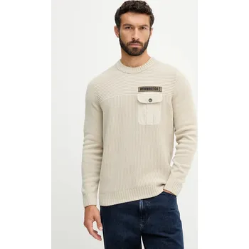 Pánský svetr Bavlněný svetr Aeronautica Militare pánský, béžová barva, MA1573UL00539 01X, vel. M