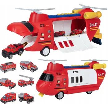 autíčko Hasičský vrtulník INTERAKTIVNÍ 2v1 Transportér s vozidly Raketomet