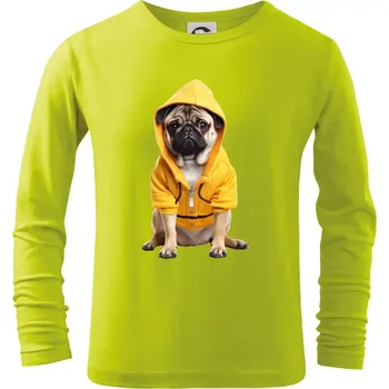 Chlapecké oblečení Mops v mikině - Triko dětské Long Sleeve - 134 cm/8 let ( Limetková )