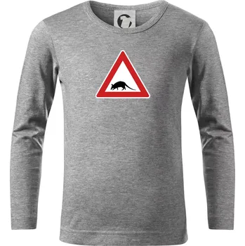 Chlapecké tričko Dopravní značka - krysa - Triko dětské Long Sleeve - 122 cm/6 let ( Tmavě šedý melír )
