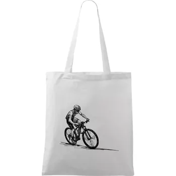 MTB kreslený cyklista - Taška bavlněná - 42 x 38 cm ( Bílá )