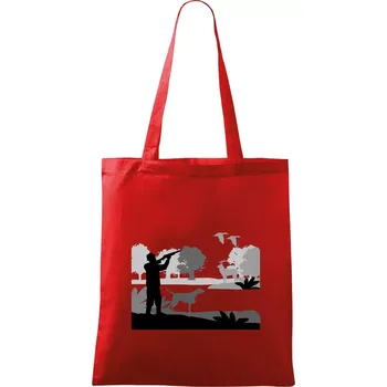 Nákupní taška Lovec a ohař v lese - Taška bavlněná - 42 x 38 cm ( Červená )