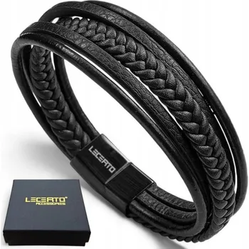 Náramek Pánský náramek Lecerto kožený černý 19 cm