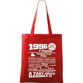 Nákupní taška 1996 v kostce - Taška bavlněná - 42 x 38 cm ( Červená )
