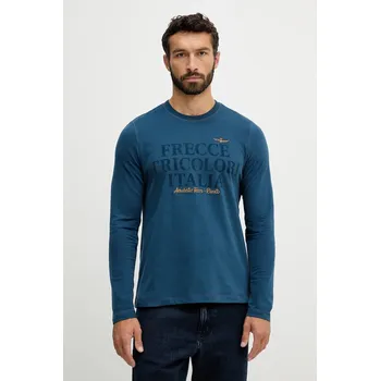 Bavlněné tričko s dlouhým rukávem Aeronautica Militare modrá barva, s potiskem, TS2469UJ00703 95X, vel. L