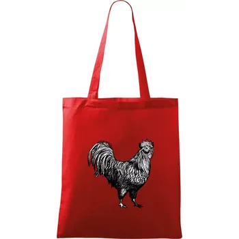 Nákupní taška Kohout kreslený černobílý - Taška bavlněná - 42 x 38 cm ( Červená )