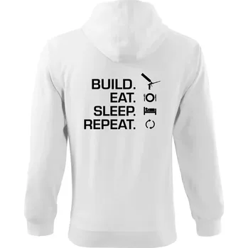 Pánská mikina Build eat sleep repeat - montážní pěna - Mikina s kapucí na zip trendy zipper - XL ( Bílá )