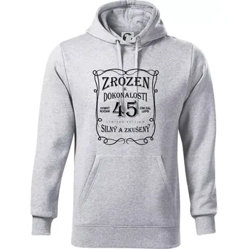 Pánská mikina Zrozen k dokonalosti 45 - Mikina pánská Cape s kapucí - 5XL ( Světlešedý Melír )