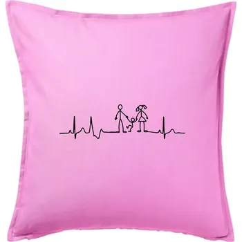Polštář EKG rodina a jedno dítě - Polštář 50x50 - 50x50 - Pouze potah ( Růžová )