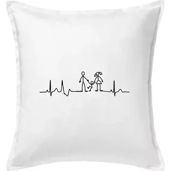 Polštář EKG rodina a jedno dítě - Polštář 50x50 - 50x50 - Včetně výplně ( Bílá )