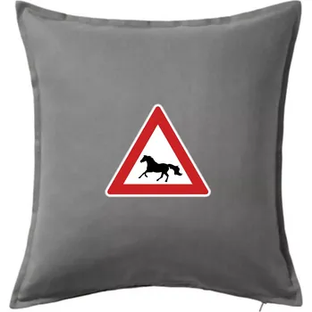 Polštář Dopravní značka - Pozor kůň běžící - Polštář 50x50 - 50x50 - Pouze potah ( Tmavě šedý melír )