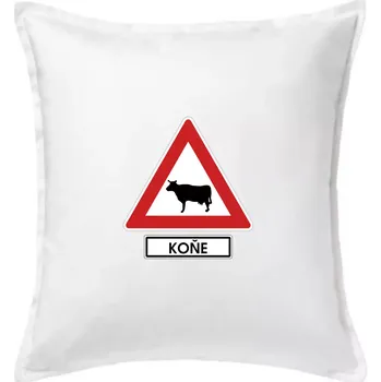 Polštář Dopravní značka - Pozor koně / kráva - Polštář 50x50 - 50x50 - Pouze potah ( Bílá )