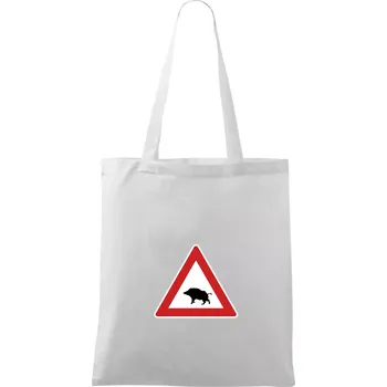 Dopravní značka - Pozor divočák - Taška bavlněná - 42 x 38 cm ( Bílá )