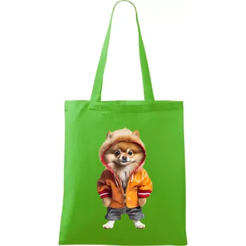 Nákupní taška Pomeranian v bundě - Taška bavlněná - 42 x 38 cm ( Apple Green )